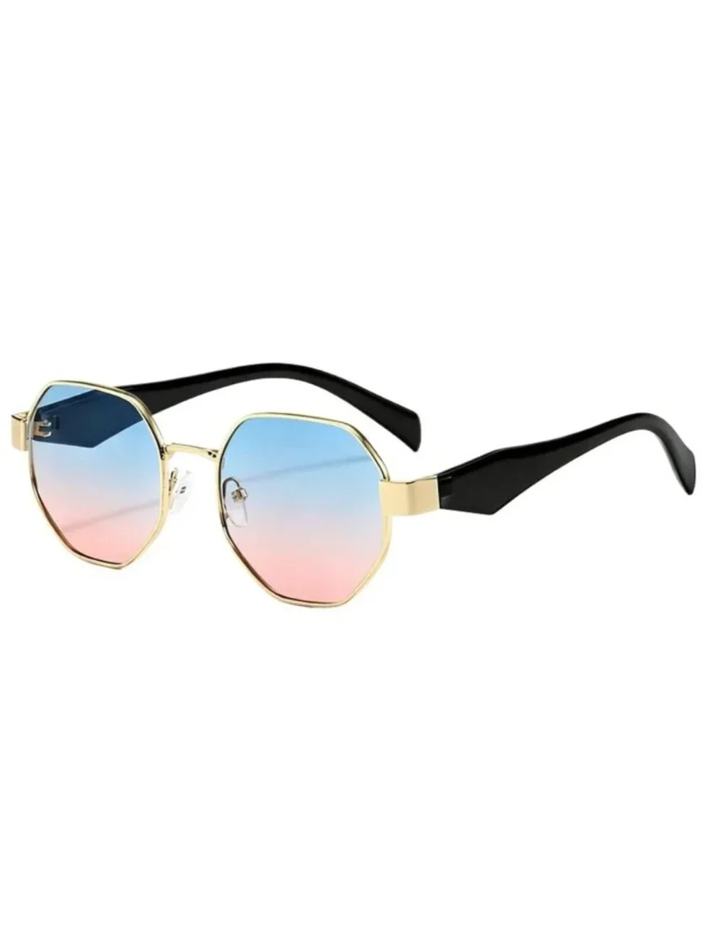 Unisex Vintage Style Octagonal Gold Frame Sunglasses W/ Blue-Pink Gradient Lens